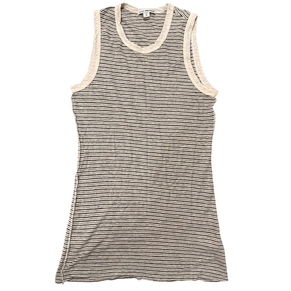 Standard James Perse Black White Striped Cotton Linen Tank, size XS (0)